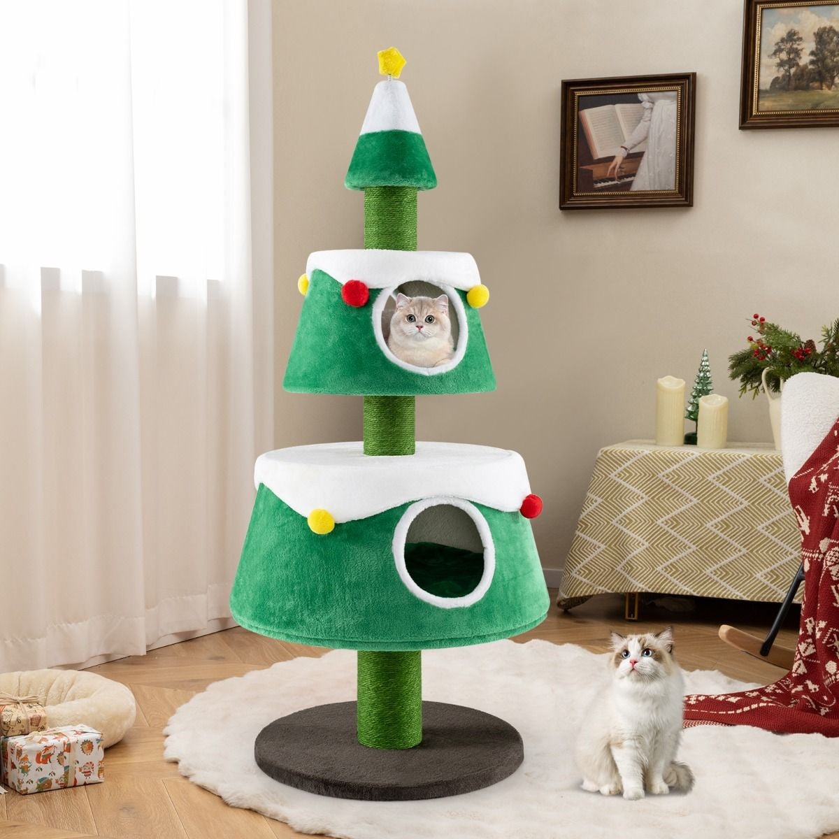 Casa en árbol de Navidad para gatos.