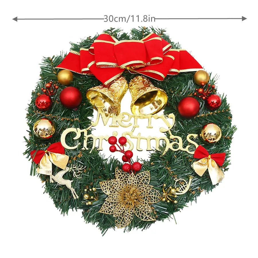 Hermosa Corona Navideña con Lazos y Campanas