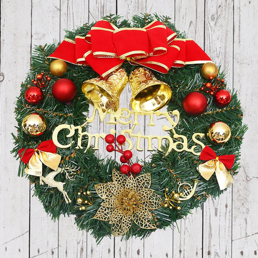 Hermosa Corona Navideña con Lazos y Campanas
