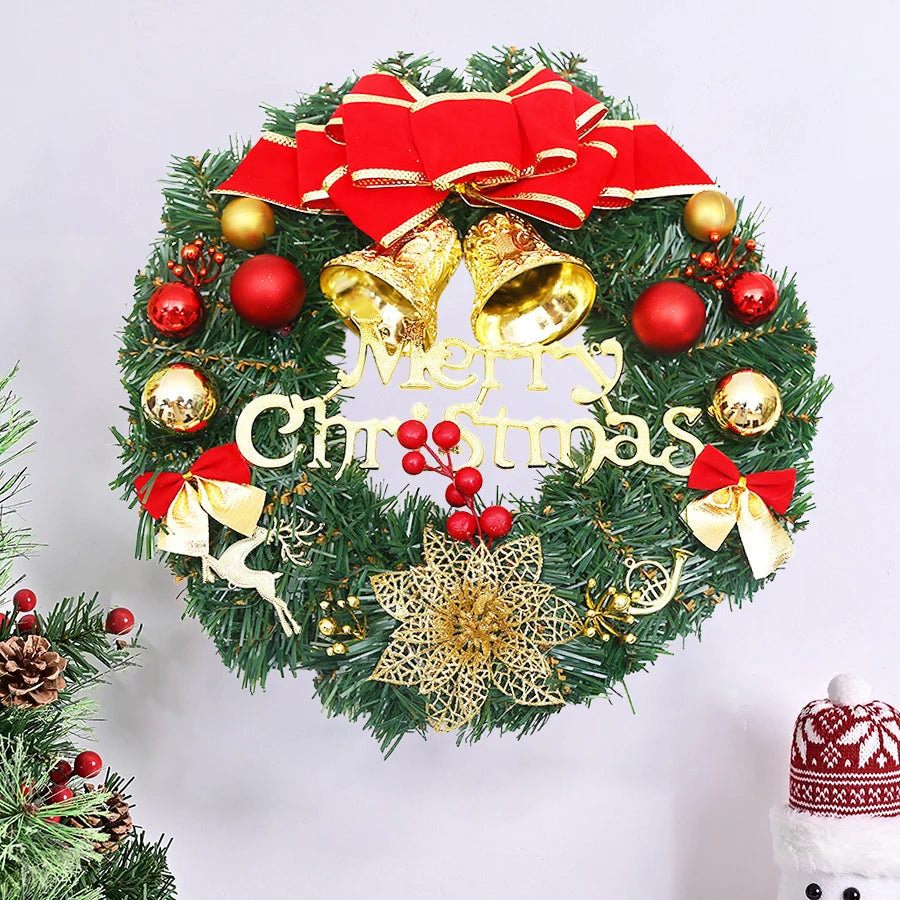 Hermosa Corona Navideña con Lazos y Campanas