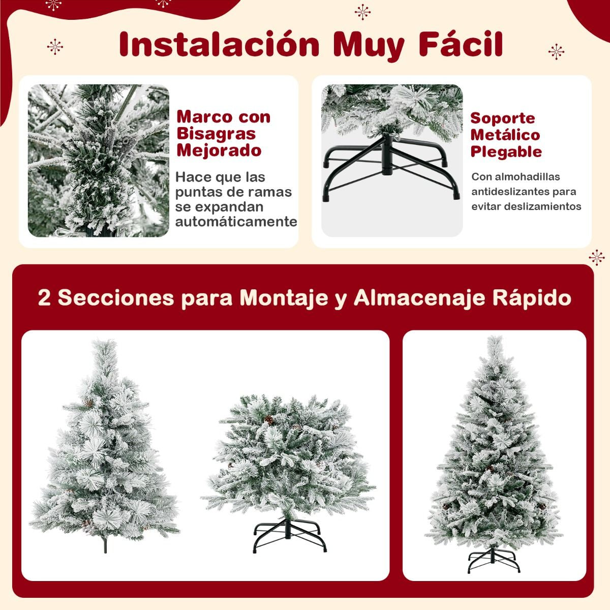 1.36m Árbol de Navidad Artificial con Agujas de Pino y 8 Modos de Iluminación