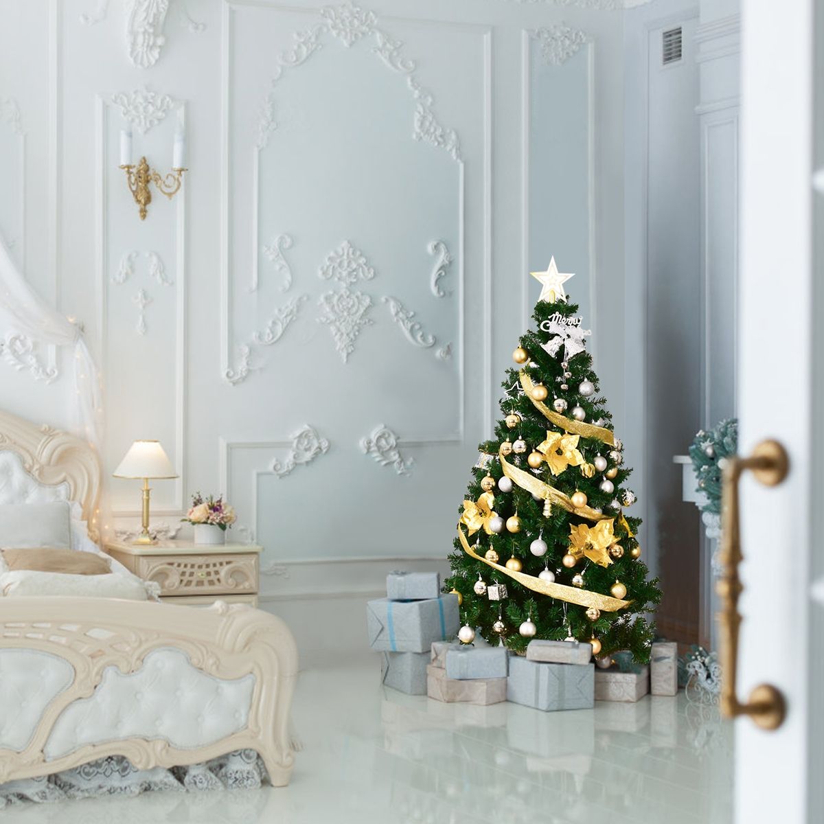 1.5m Árbol de Navidad Artificial con Base Metálica de Abeto Verde