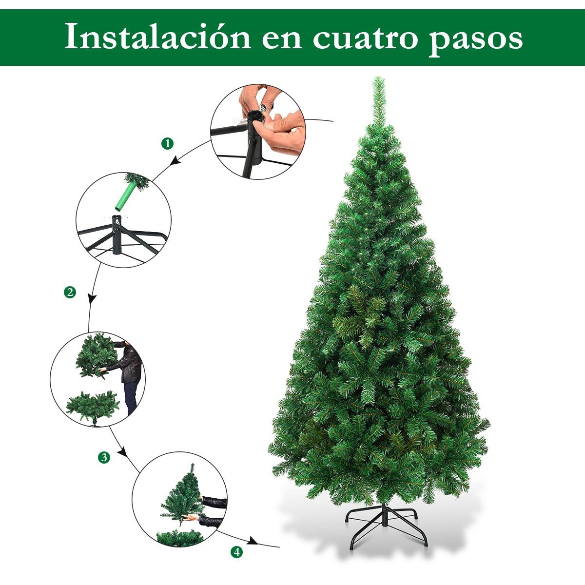 1.5m Árbol de Navidad Artificial con Base Metálica de Abeto Verde