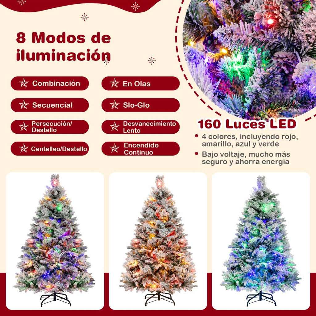 1.36m Árbol de Navidad Artificial con Agujas de Pino y 8 Modos de Iluminación