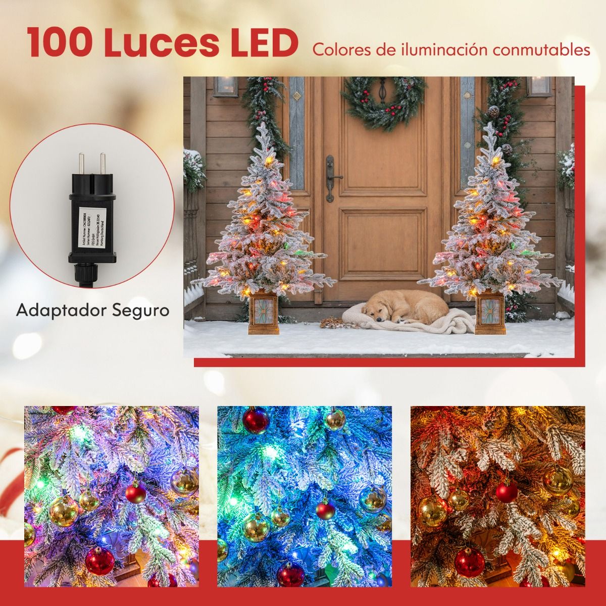 1.20m Árbol de Navidad Artificial Iluminado 100 Luces 8 Modos