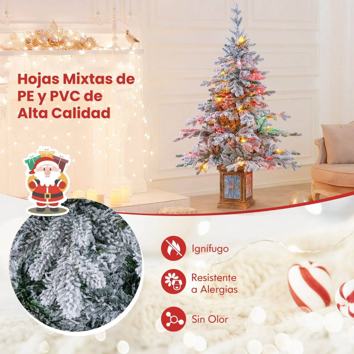 1.20m Árbol de Navidad Artificial Iluminado 100 Luces 8 Modos