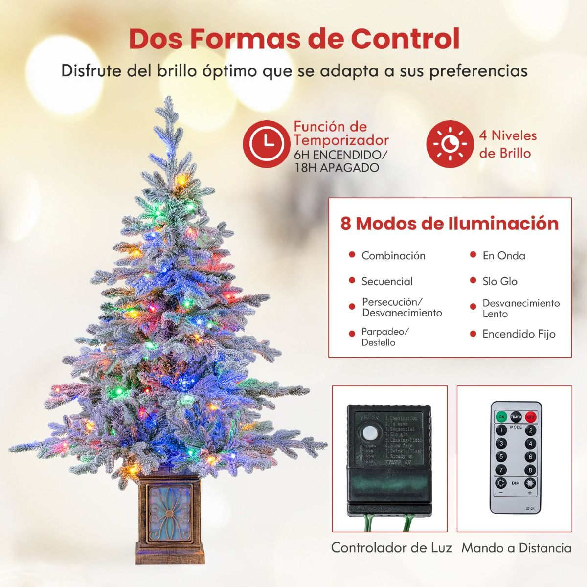 1.20m Árbol de Navidad Artificial Iluminado 100 Luces 8 Modos