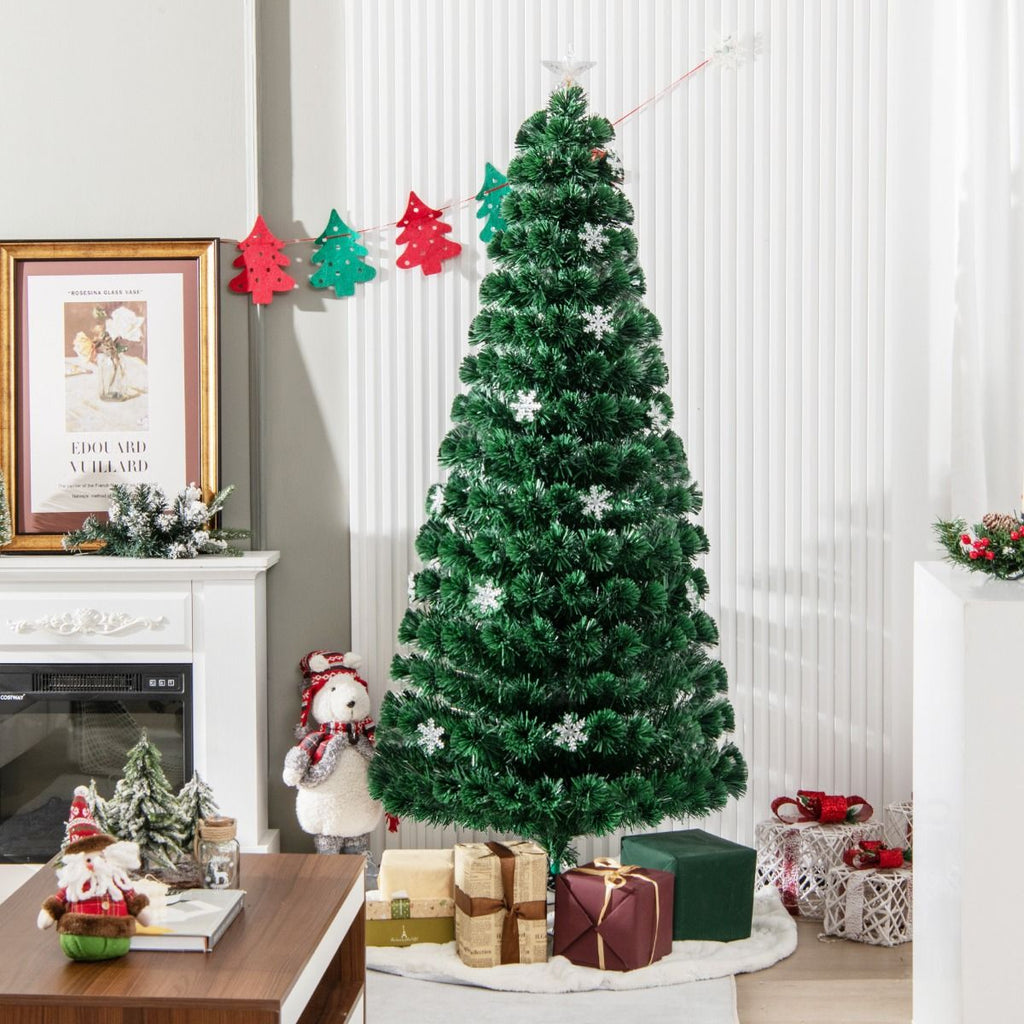 Árbol de Navidad 1.80m artificial iluminado con copos de nieve multicolor.